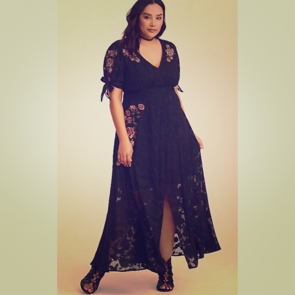 Black Chiffon Runway Gown with Roses